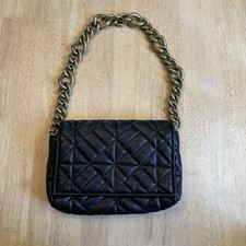 Zara Black Faux Leather Hand Bag With Gold Chain Strap