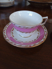 Sutherland HM Bone China Cup & Saucer White Pink Gold Gilt Rare Vintage VGC