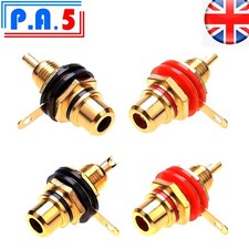 4x Gold RCA Phono Female Chassis Sockets - 4 Pairs - High Quality Audio Amp UK