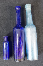 3 x Antique Blue Glass Bottles