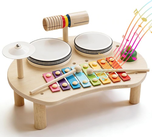 Kids wooden drum - wooden, set