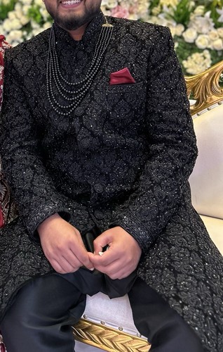 Mens black sherwani groom - mens,
