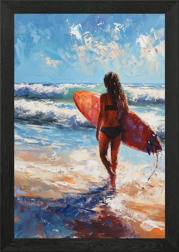 Surfer girl beach painting - girl, on