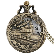 Fine Engraved Skeleton Pocket Watch Quartz Large Pocket Watch with Necklace