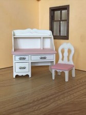 Sylvanian Families Girls Pink White Bedroom Desk Table Chair Calico Critters Vtg