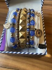 Bella Perlina multi layered blue and gold bracelets rrp $85. love life charm.