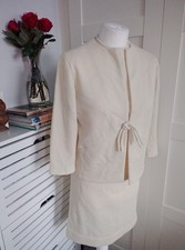 Vintage 1960s cream beige skirt suit, dress & jacket set,  Size 12 - 14