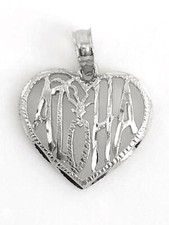 14K Solid White Gold Hawaiian Palm Tree Pineapple 18 mm Aloha Heart Pendant.C554