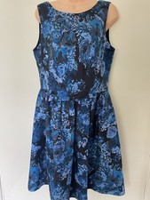 BODEN Vintage Party Floral Dress Blue Size 14 Wedding Guest Formal Wool Silk