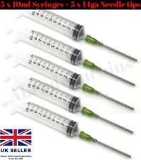 5 x 10ml Syringe 5 x 14 ga 1.5" BLUNT TIP Needles + Caps Glue Oil Ink Hobby Art
