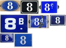 Large old blue French house number 8 B C D door gate plate enamel sign - pick
