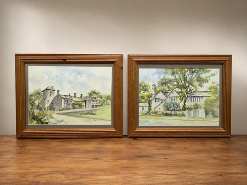 Pair signed watercolour - pair,