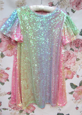 *BNWOT Pastel Iridescent RAINBOW Sequin Party Occasion Dress by  Next 6-7 Years