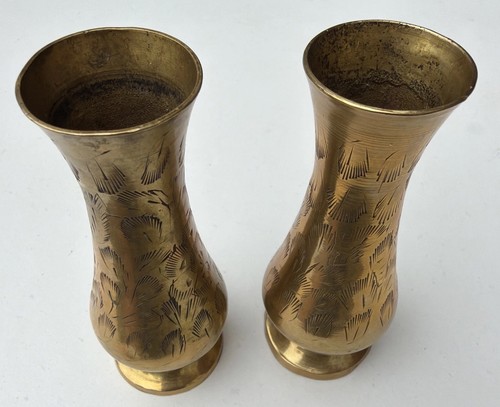 Vintage pair brass etched - ,