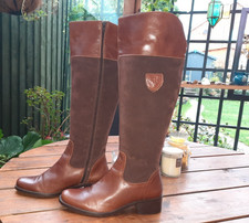 Vitti Love ladies brown real leather & suede knee low heel boots size 6 Eur 39