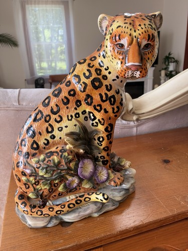 Large leopard statue ceramic - statue,