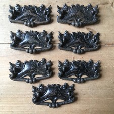 Set Of 7 Drop Handles Pulls Antique Victorian Cupboard Drawer Door Vintage Old