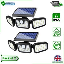 Solar Powered 3 Head LED Security Light Motion Sensor Waterproof Wall Lamp