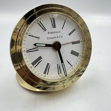 Tiffany & Co Portfolio Round Brass Desk Clock Engraved Non Working