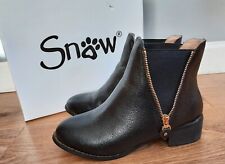 Snow Paw black leather real sheepskin lined boots shearling UK 4 37