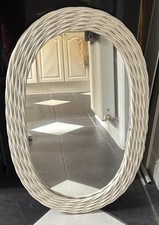 Vintage White Wicker Oval Mirror