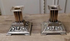 Pair Antique Victorian Gothic Brass  Candlesticks 3 1/2 Inches Tall