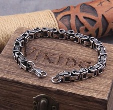 Viking Cuban Bracelet Talisman Celtic Engravings Silver Stainless Steel Mesh