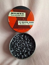 VINTAGE FULL  TIN  OF MILBRO .22 CAL  HUNTING PELLETS MADE IN ENGLAND USED TIN.
