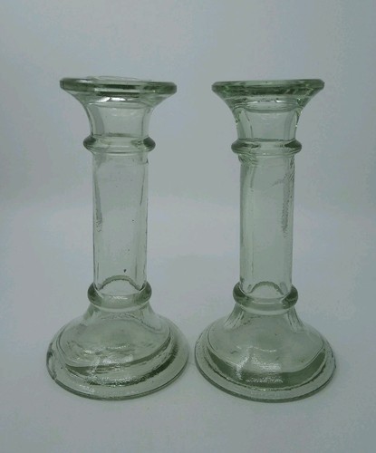 Pair aqua glass column - pair,