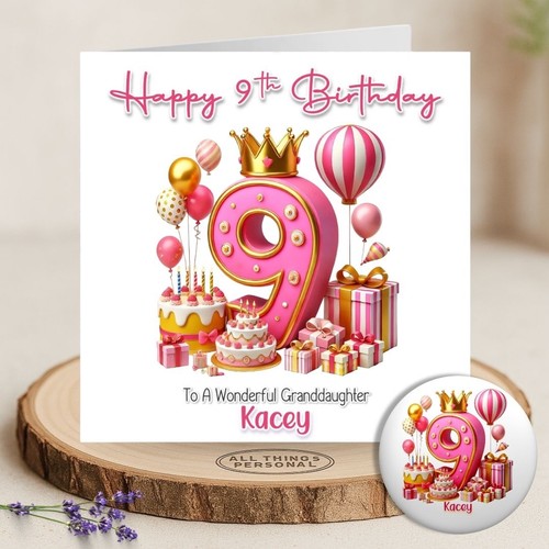 Girls 9th birthday card - birthday,