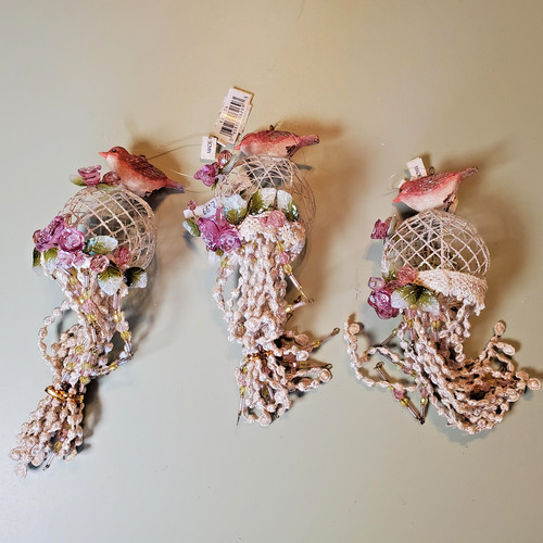 Pink bird cage floral - floral, beaded