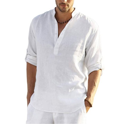 Men cotton linen henley - linen,