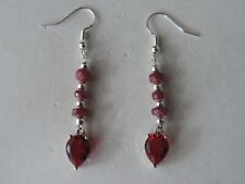 925 SILVER EARRINGS WITH RHODOLITE GARNET & RUBY GEMS 4 CM. LONG + HOOKS