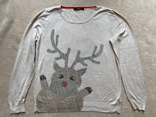 Asda George Oatmeal Rudolph Reindeer Christmas Jumper Top Ladies Size 10 Women’s