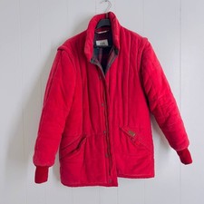 Vintage PUFFA Outdoor Wear Red Quilted Jacket Tartan Lining Retro Coat Size Smal