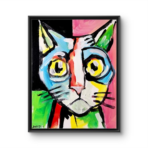 Original cubist cat painting - original,
