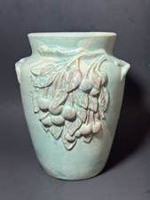 Vintage Nelson McCoy Pottery Berries Leaves Branches Blue Vase