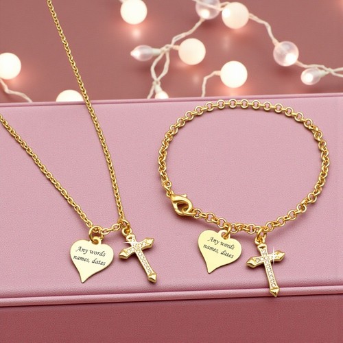 Gold cross jewellery set - cross,