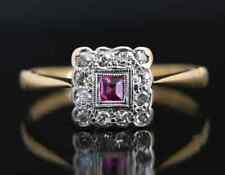 Edwardian Style Lab-Created Ruby, Diamond Engagement Ring 14K Yellow Gold Finish