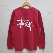 Stussy Mens Burgundy Spellout Sweatshirt Jumper Size Large