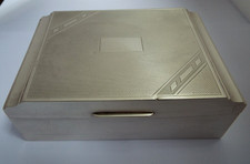 LOVELY LARGE ENGLISH ANTIQUE ART DECO 1958 STERLING SILVER CIGARETTE JEWEL BOX