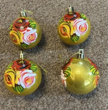 4 Hand Painted Gold Christmas