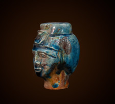 Ancient Egyptian Antiques Blue Faience Queen Head Egyptian Royal Artifact BC
