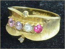 VINTAGE 14KT GOLD GEM STONES RING ROMANY 6 STONES