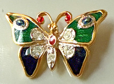 Cabouchon Gold Tone Enamelled - Multi Coloured Stone Butterfly Brooch - Size 1"