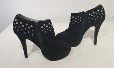 FUSION BLACK FAUX SUEDE PLATFORM STILLETO HEEL BOOTIES BOOTS SEQUINS SIZE 7/40