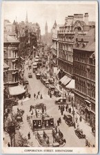 Antique Postcard Corporation Street Birmingham England Trams Cars