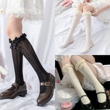 Stylish Thigh High Fishnet Socks with Ruffled Lace for Women's Fashion Choices