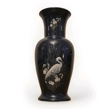 Ceremad Pottery Vase Depicting A Hand Painted Heron With Flowers - Leek Staffs