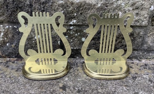 Vintage brass harp - brass, bookends